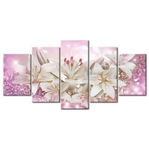 Large Size Multi Panel White Flower Full Drill - 5D Diy Embroidery Painting Kits VM7920 - NEEDLEWORK KITS