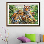 2019 New Hot Sale Tigers Family 5D Diy Diamond Mosaic Cross Stitch Kits VM7557 - NEEDLEWORK KITS