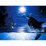 Full Drill - 5D DIY Diamond Painting Kits Fantastic Dream Dolphin Moon Night - NEEDLEWORK KITS