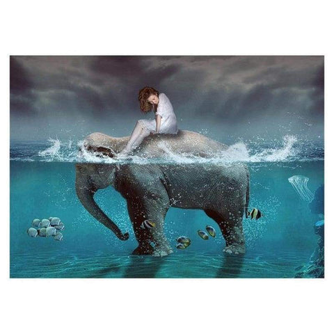 Full Drill - 5D DIY Diamond Painting Kits Fantasy Beauty and Elephant in the Sea - NEEDLEWORK KITS