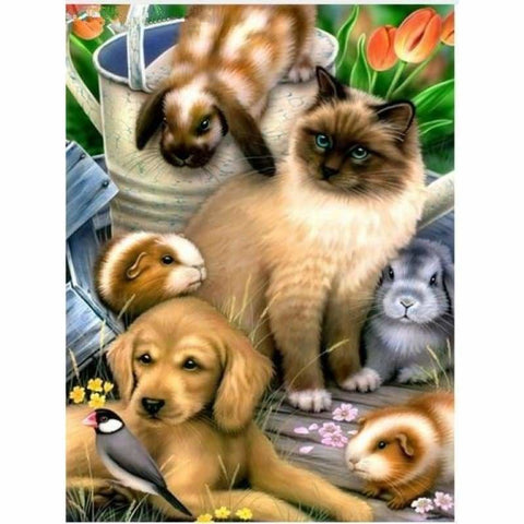 Full Drill - 5D Diamond Painting Kits Cute Dog Cat Rabbits -