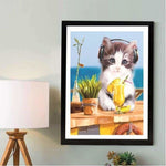 Full Drill - 5D Diamond Painting Kits Listen Music Cute Cat 