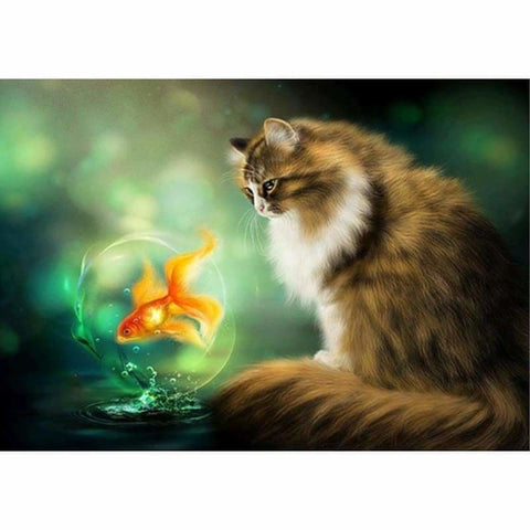 Full Drill - 5D Diamond Painting Kits Visional Cat Looking 