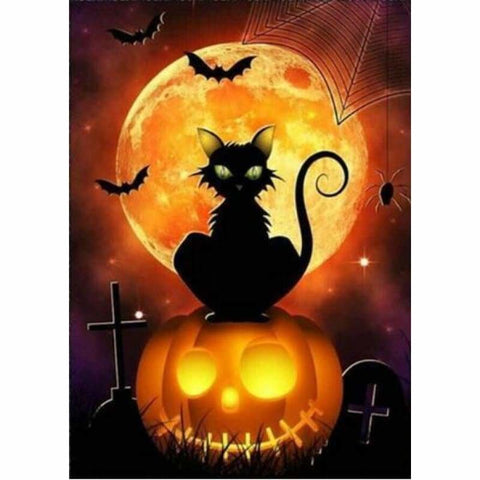 Full Drill - 5D DIY Diamond Painting Kits Halloween Moon Cat