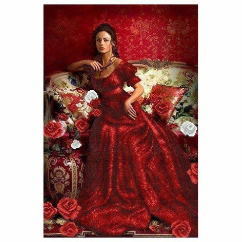 Full Drill - 5D DIY Diamond Painting Kits Red Dress Noble Woman - NEEDLEWORK KITS