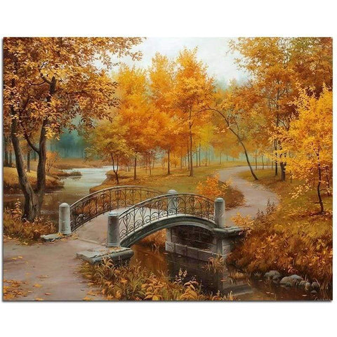 Full Drill - 5D DIY Diamond Painting Kits Tranquil Autumn Forest Bridge - NEEDLEWORK KITS