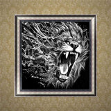 Full Drill - 5D DIY Diamond Painting Kits Black White Roaring Lion - NEEDLEWORK KITS