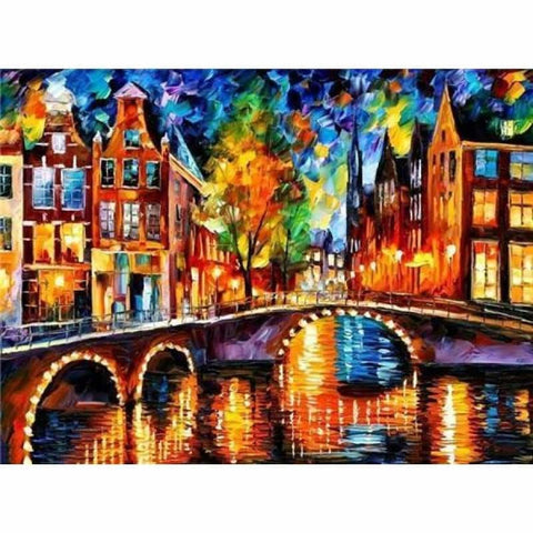 Oil Painting Style Night Street Landscape Full Drill - 5D 