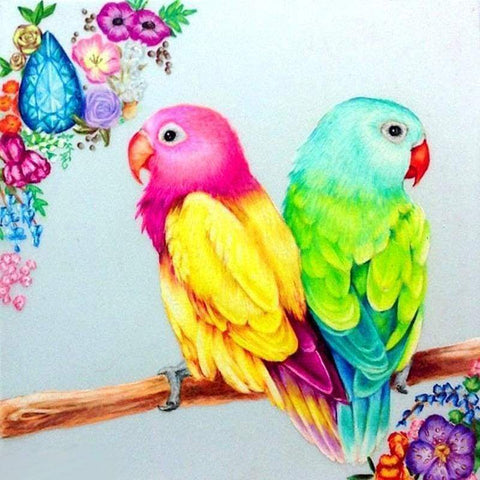 Full Drill - 5D DIY Diamond Painting Kits Special Visional Cute Loving Parrots - NEEDLEWORK KITS